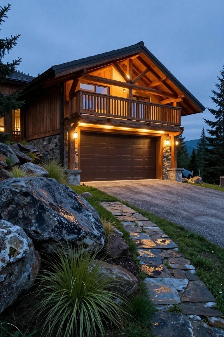 Garage Wall Lights on Stone Pillars
