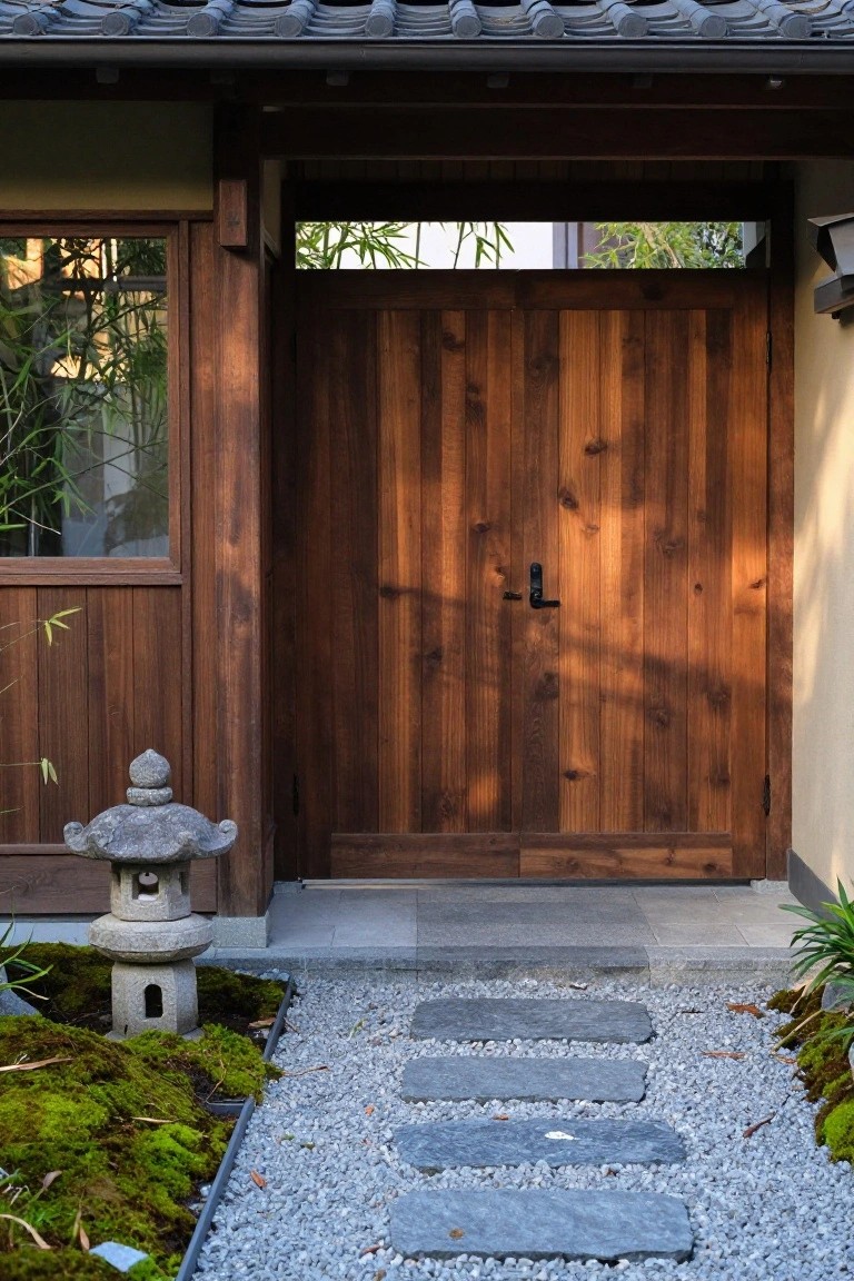 Japanese Garden Garage Door Entry