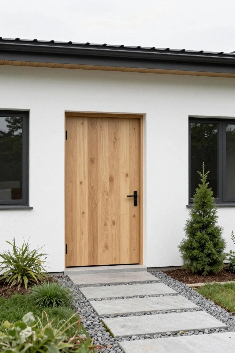 Wood Garage Door on White Walls
