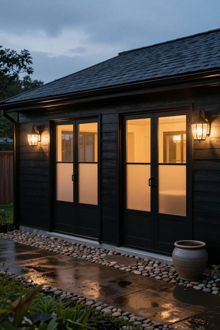 Lantern Lights Beside Garage Doors