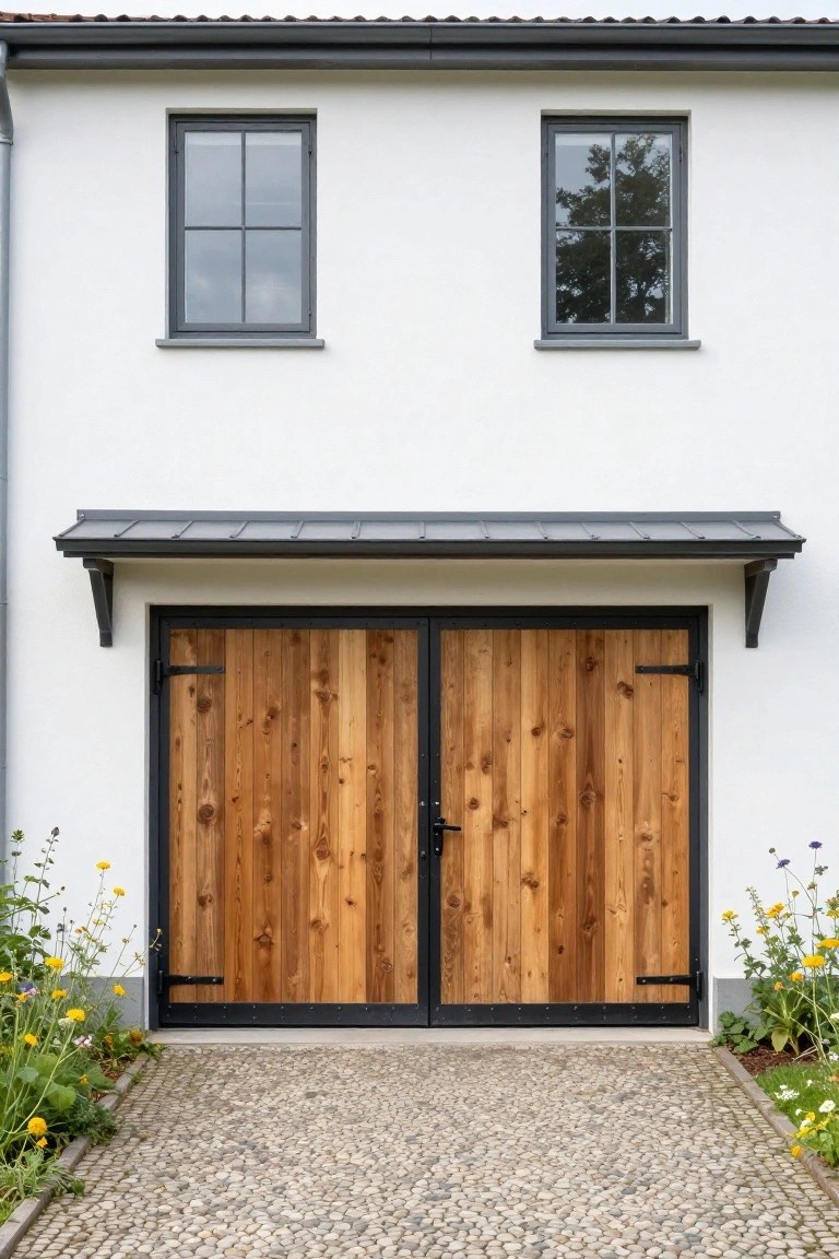 Dark Wood Garage Doors on White Walls