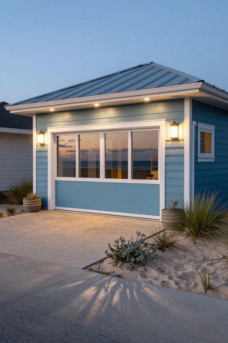 Soft Blue Garage Siding