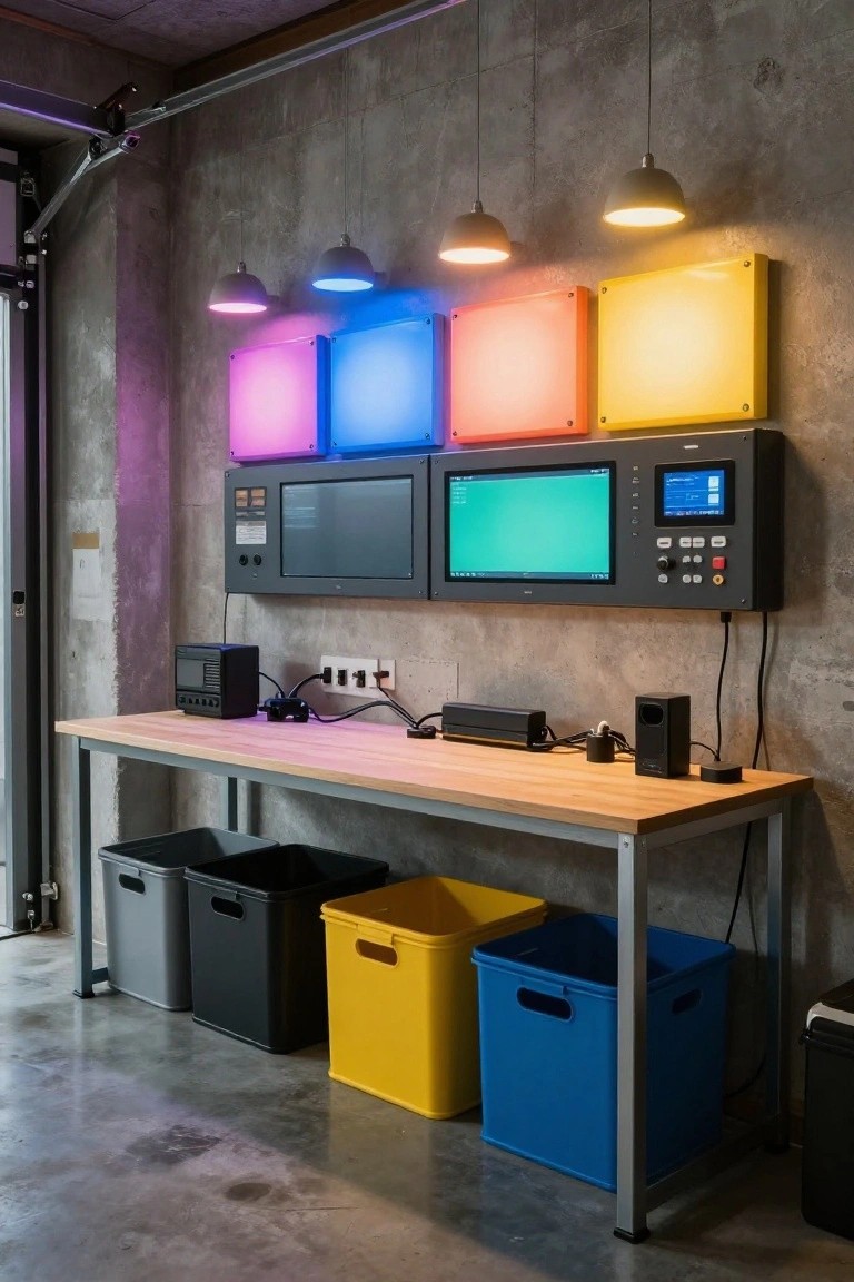 Colorful LED Panels on the Garage Wall