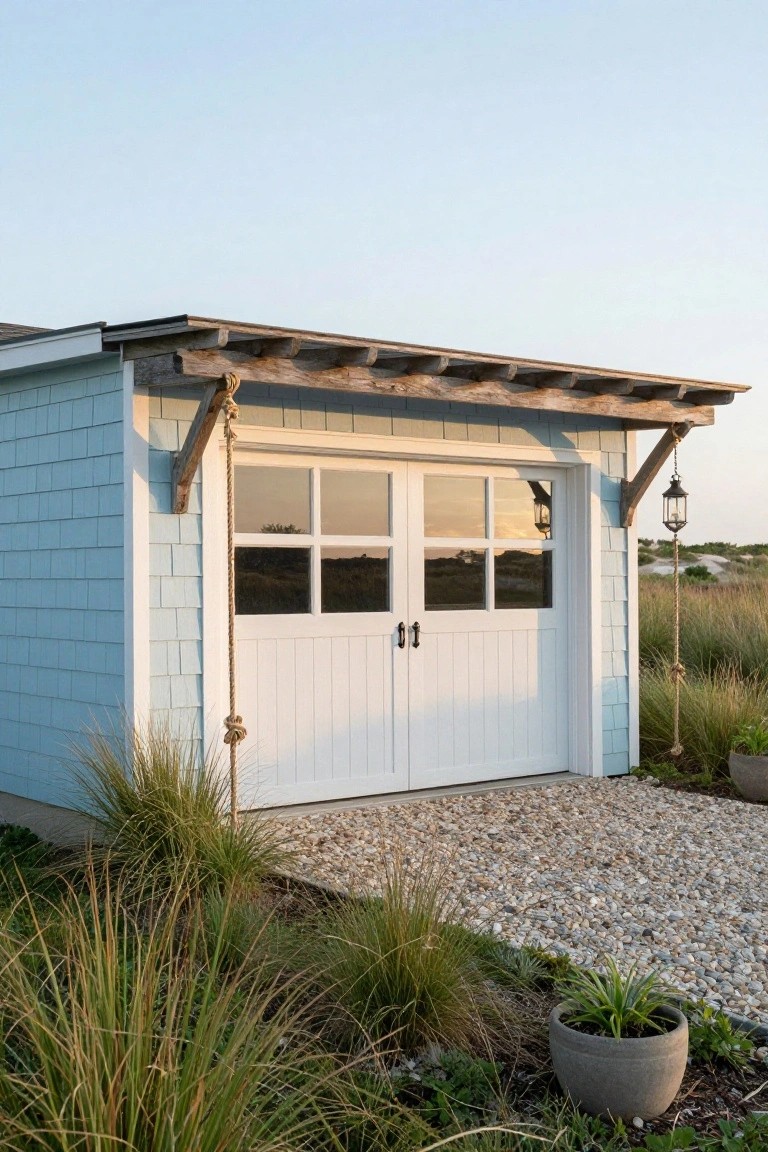 Garage Doors Under a Rustic Pergola