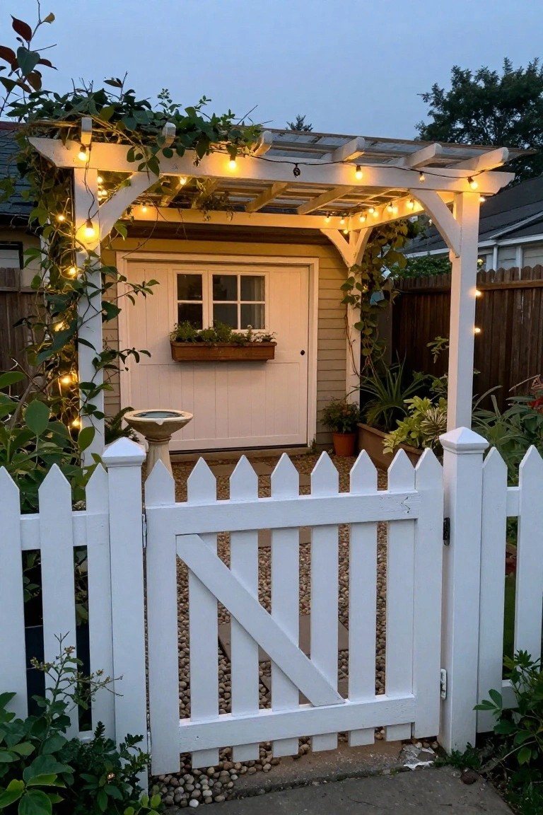 Garage Pergola with String Lights
