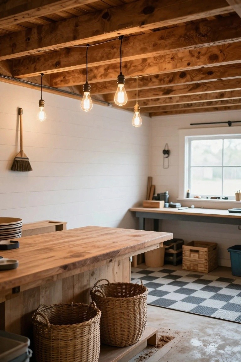 Hanging Lights from Wood Beams